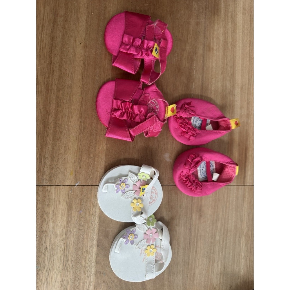 Build-A-Bear Workshop Shoe Lot 3 Pairs Pink Ballet Flats Sandals Floral BABW